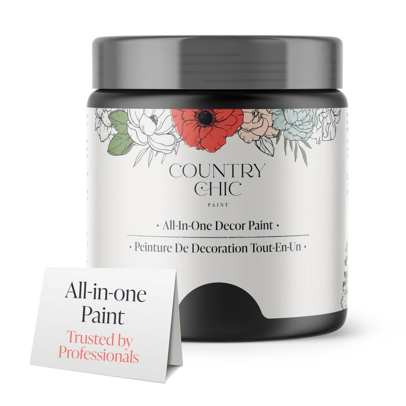 Country Chic Paint كانتري شيك - طلاء طباشيري شامل للأثاث والخزائن وديكور المنزل، صديق للبيئة، بتشطيب مطفي، مع برايمر وطبقة علوية مدمجة للخشب والمعادن - ليكوريش (أسود) - 4 oz (118 ml) - Image 1